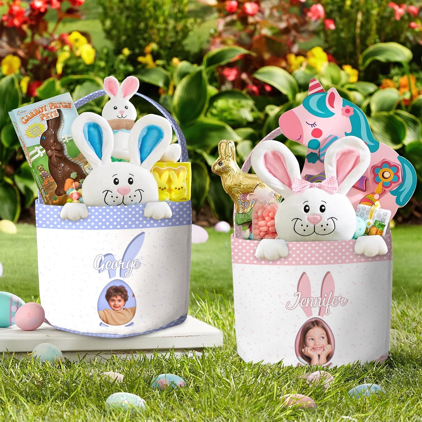 Adorable Easter Basket For Kids With Cute Bunnies - Personalized Easter Basket