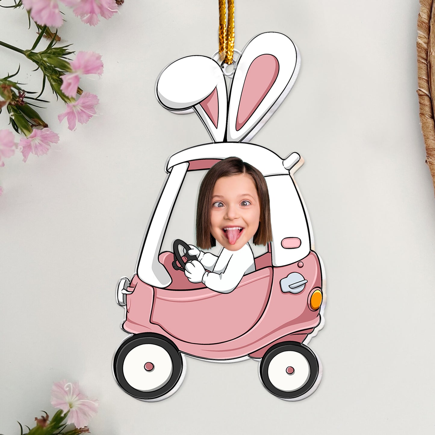 Custom Funny Face Bunny Easter Car Gift - Personalized Photo Easter Ornament