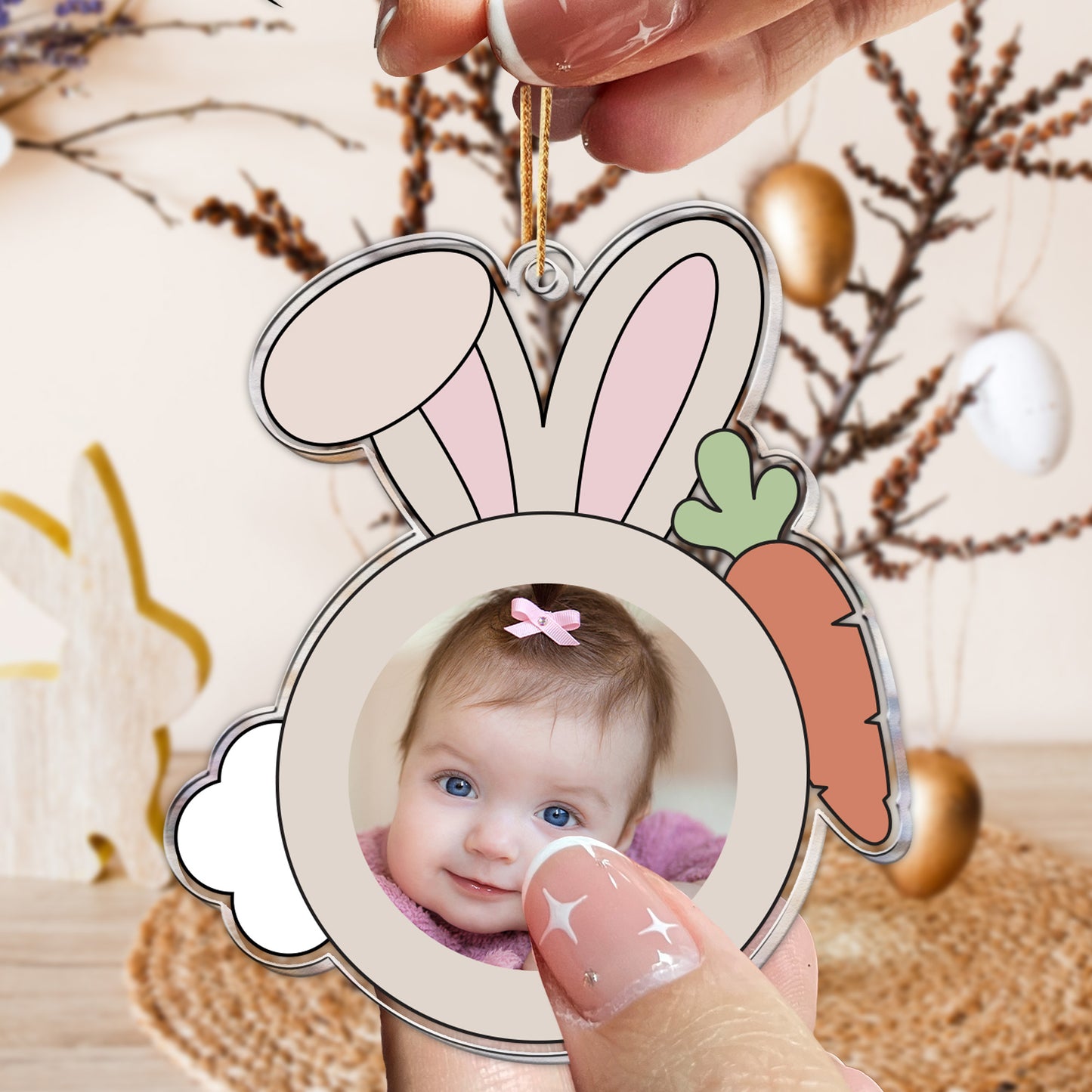 Custom Funny Rabbit Face For Kid Family Easter - Personalized Photo Easter Ornament