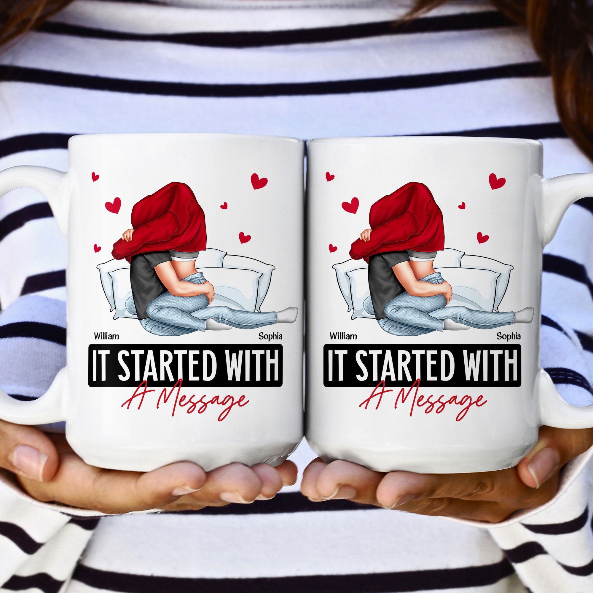 It Started With A Message Romantic Couples - Personalized Mug - Anniversary Gifts For Her, Him