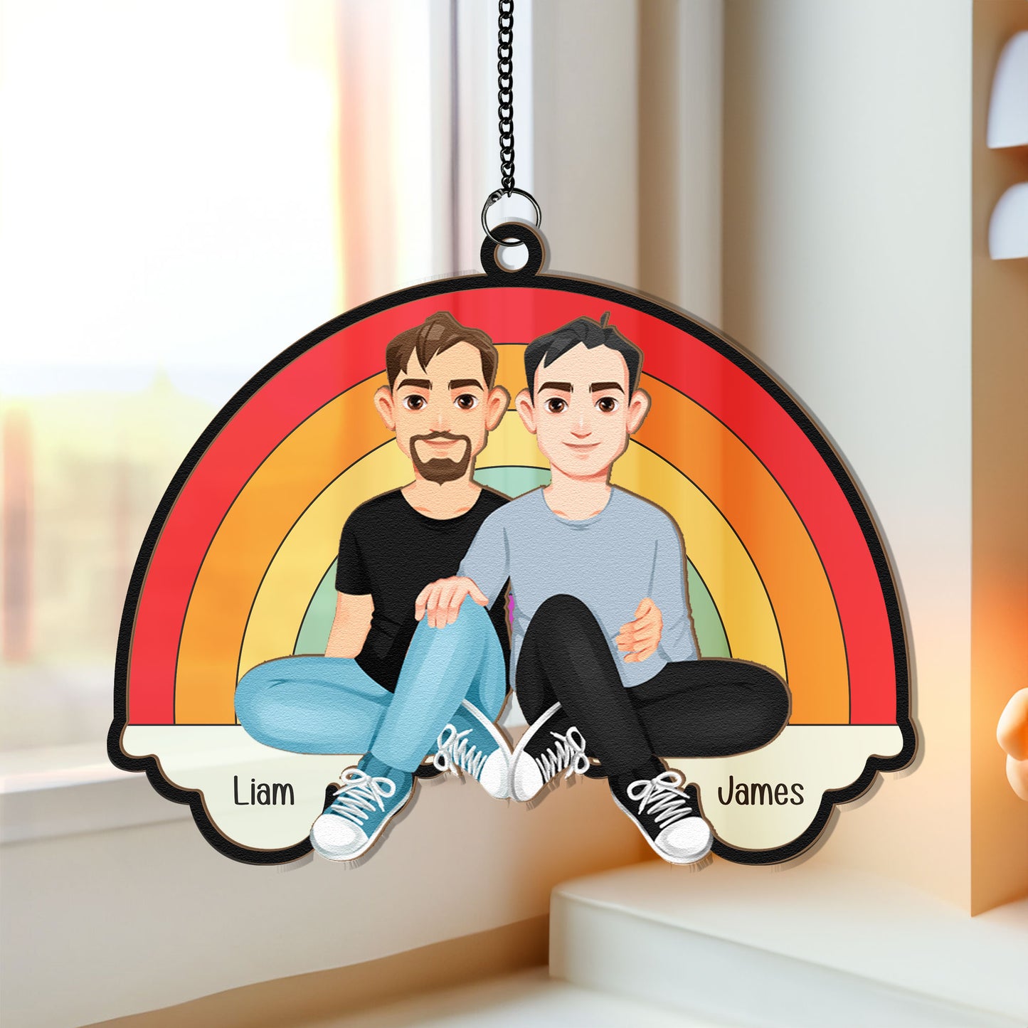 Love Is Love Rainbow - Personalized Window Hanging Suncatcher Ornament