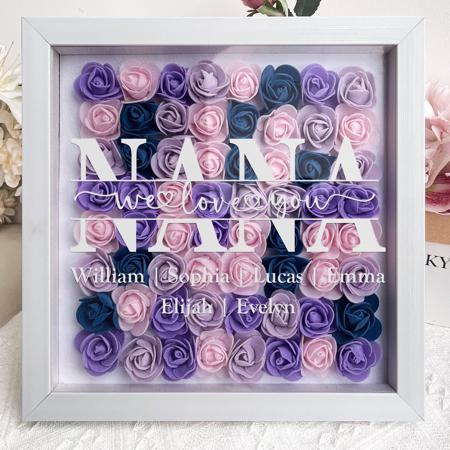 Mom We Love You - Personalized Flower Shadow Box