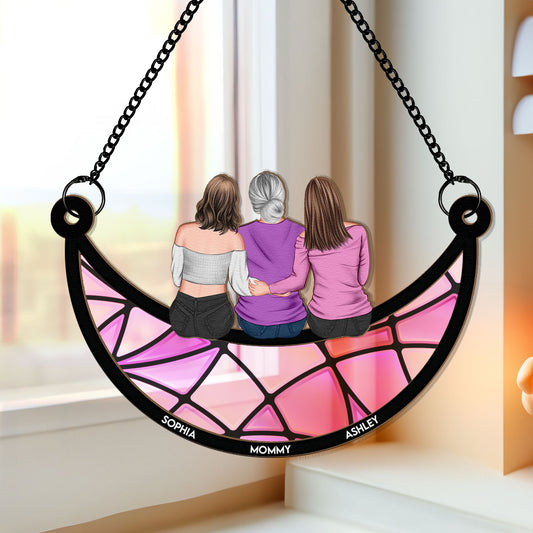 Mother & Daughter On The Moon - Personalized Window Hanging Suncatcher Ornament