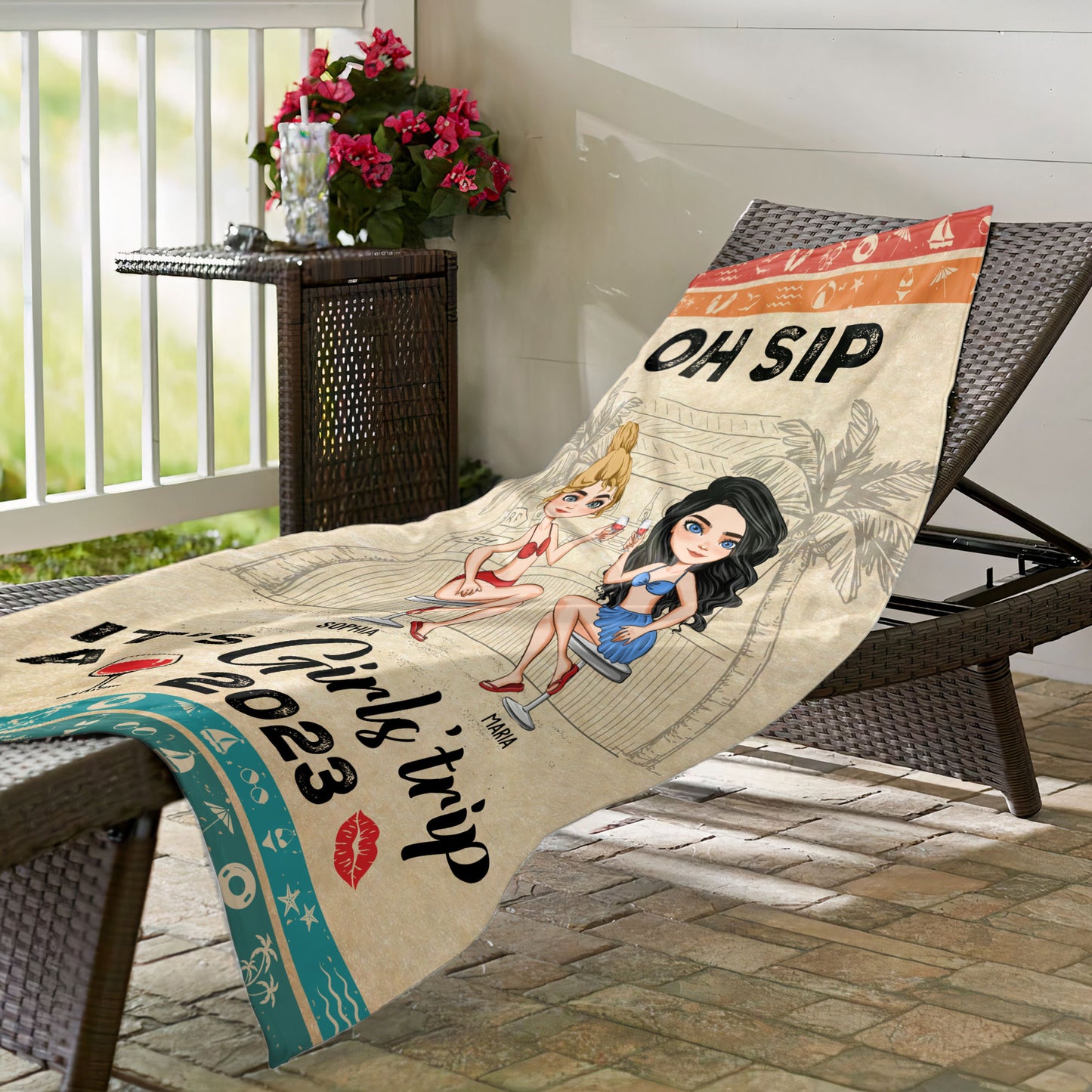 Oh Sip! It'S A Girls' Trip - Personalized Beach Towel