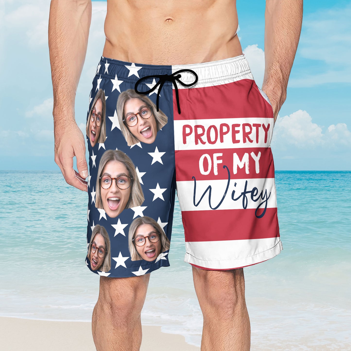 Property Of My Wifey - Personalized Photo Men's Beach Shorts