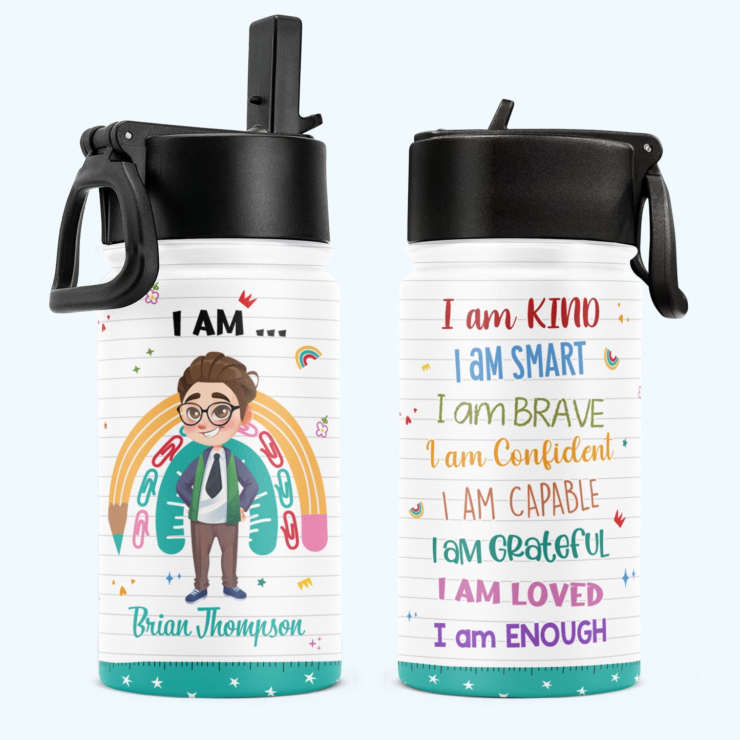 Smart Kind Loved - Personalized Kids Water Bottle With Straw Lid