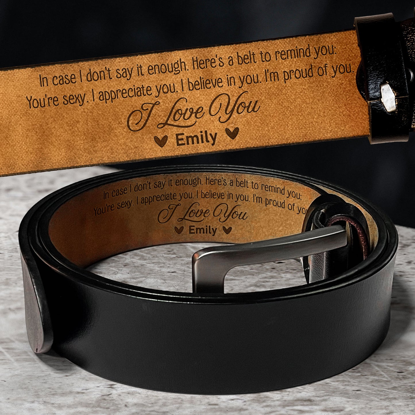 To Husband, Boyfriend I'm Proud Of You - Personalized Engraved Leather Belt