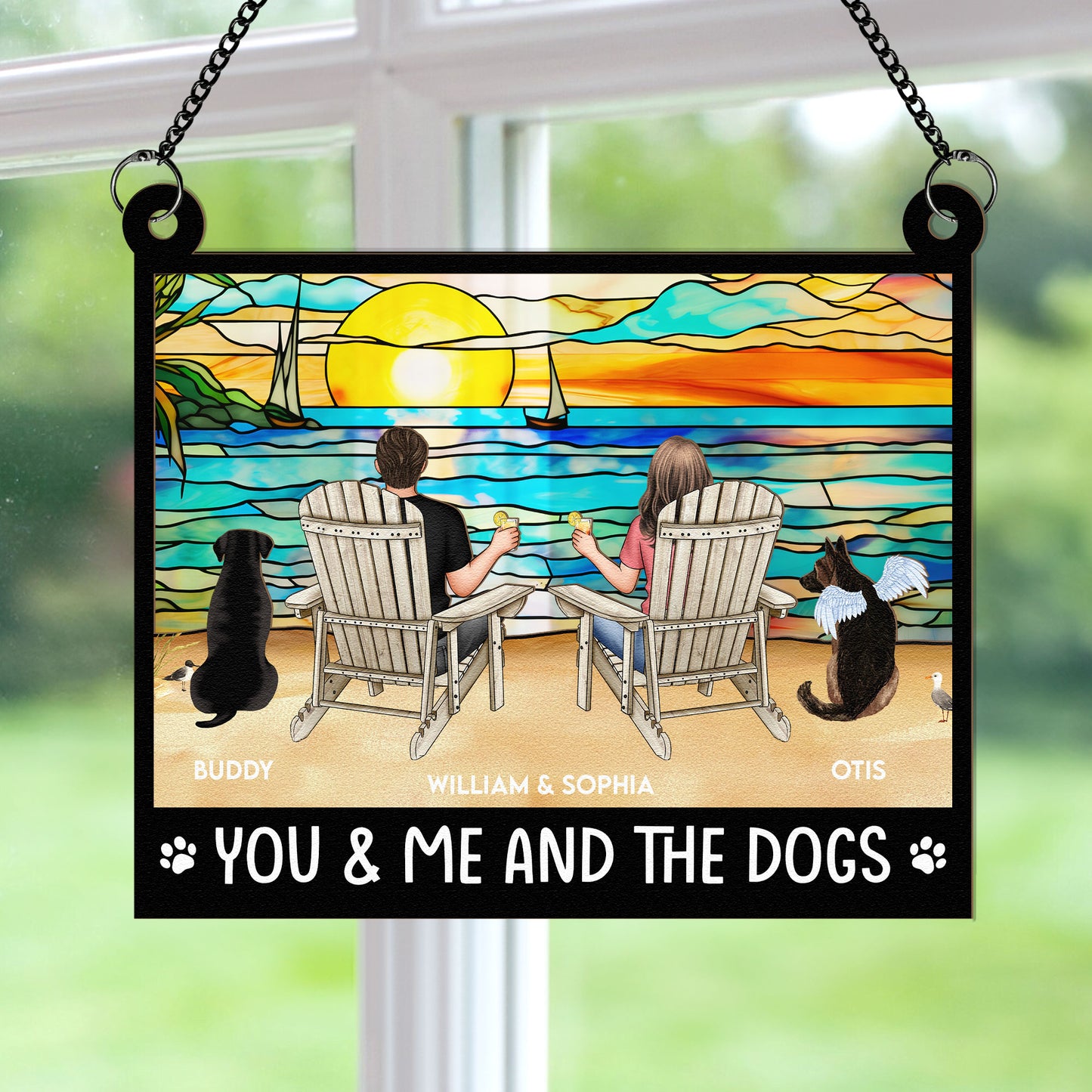 You And Me And The Dogs - Personalized Window Hanging Suncatcher Ornament