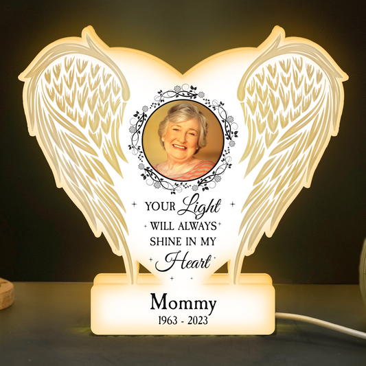 Your Light Will Always Shine In My Heart Memorial Gift - Personalized Custom Shape Photo Light Box