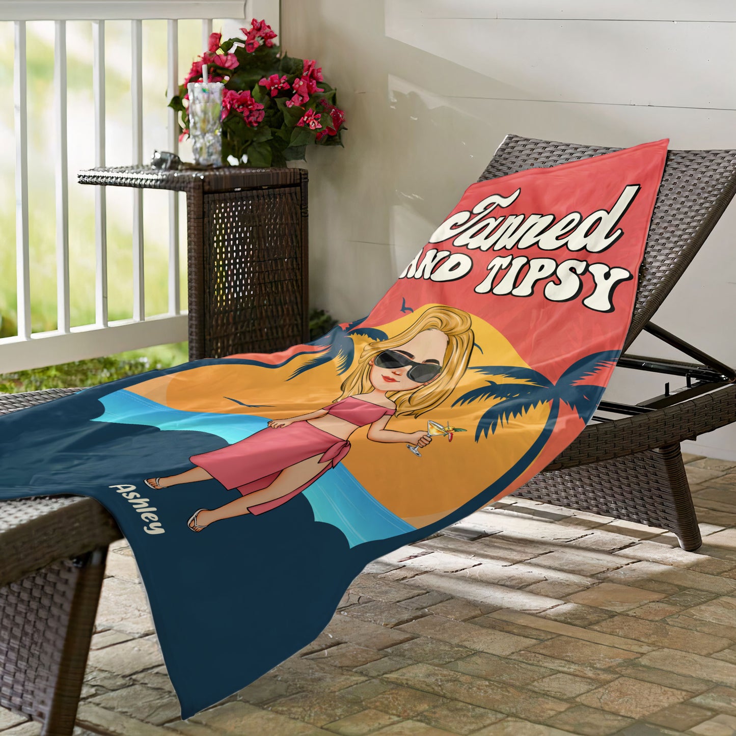 Tanned & Tipsy  - Personalized Beach Towel